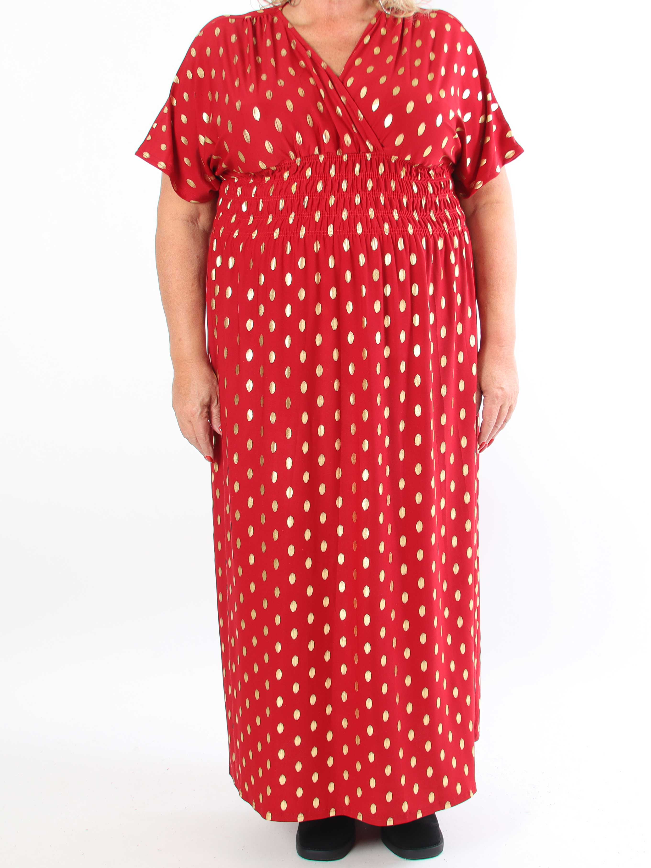 Pams Dot - Lång stretchig plus size-klänning med prickig detalj